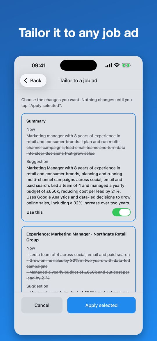 Tailoring a CV to a job ad