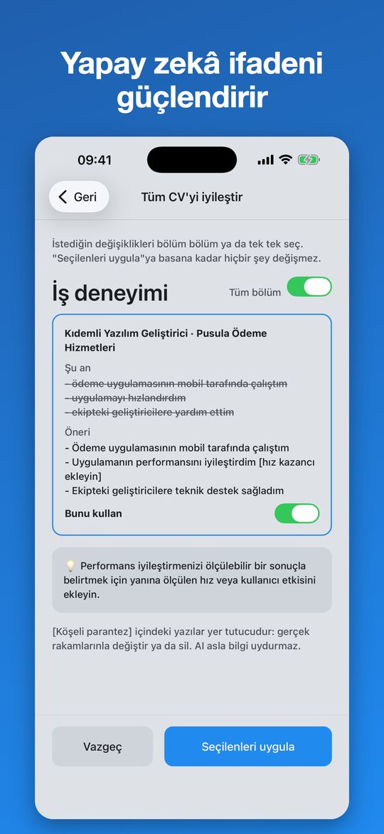 CV'yi iyileştiren yapay zekâ önerileri