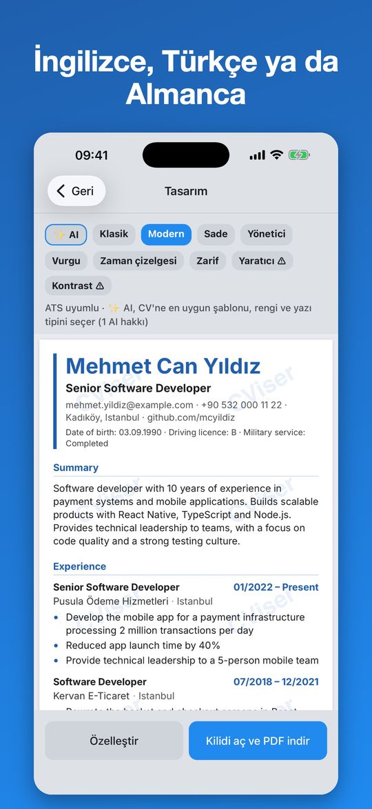 CV'yi İngilizceye çevirme